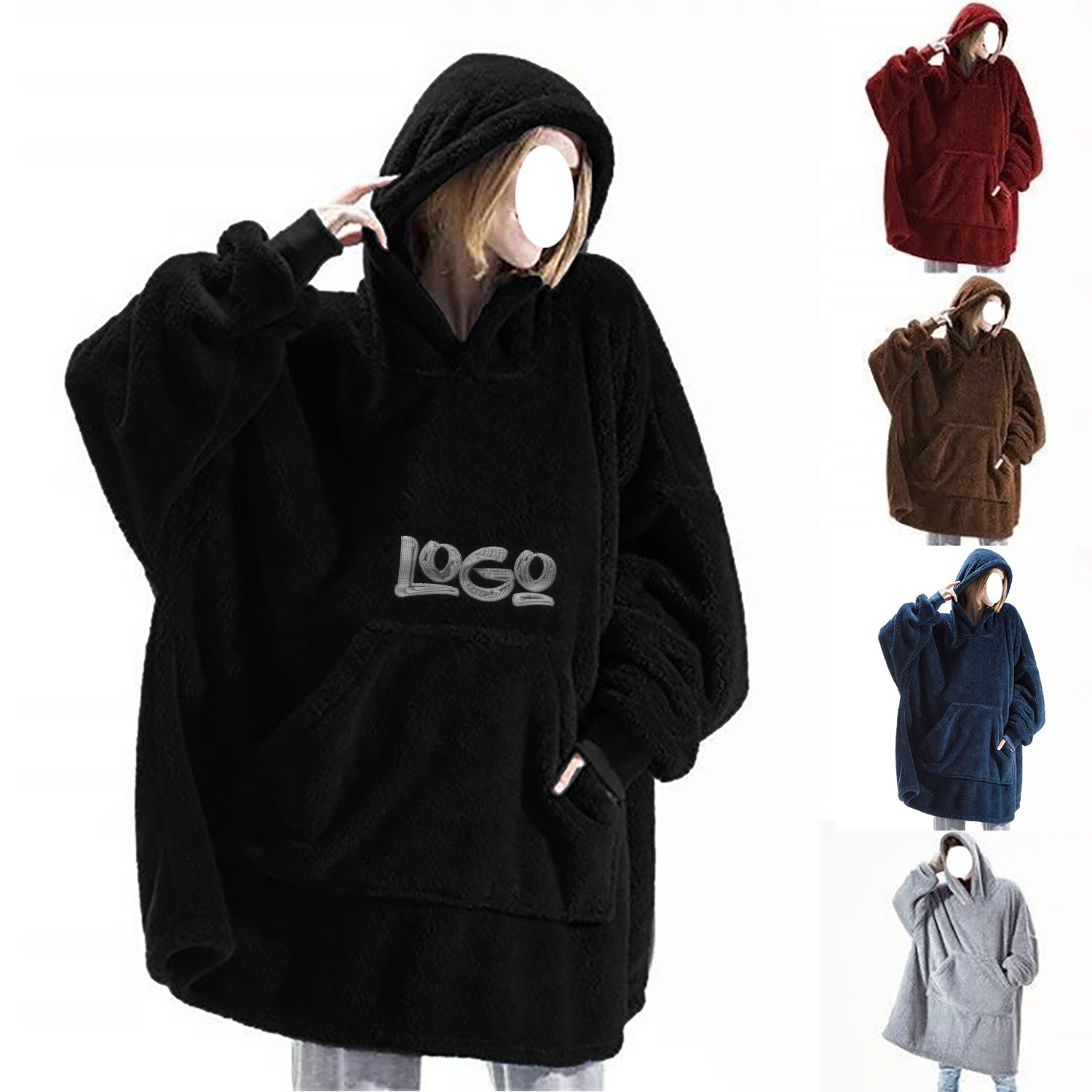 Comfortable loose reversible fleece hoodie