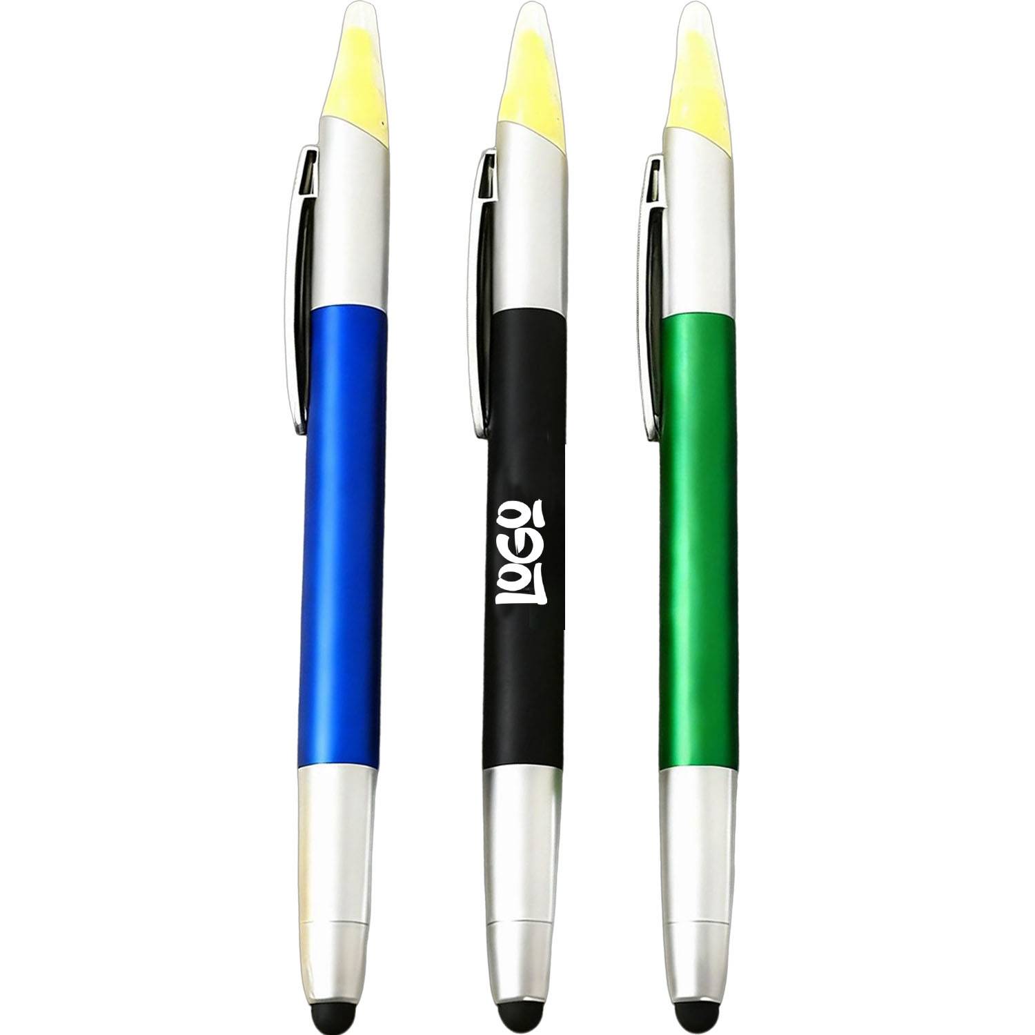 ABS Double-Ended Fluorescent Ballpoint Pen w/ Stylus