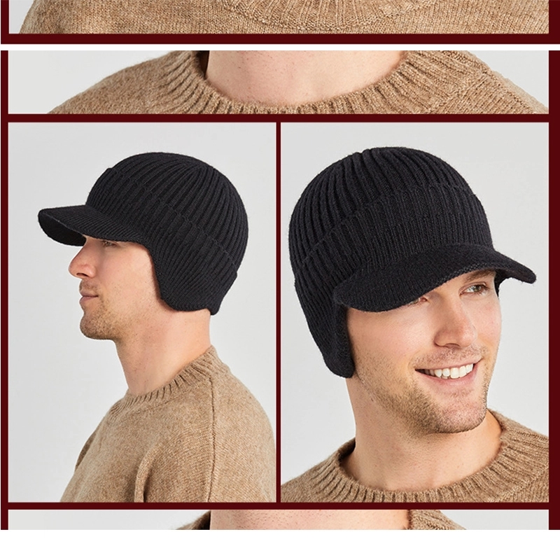 Winter Beanie Visor & Earflaps For Men Outdoor Fleece Hat