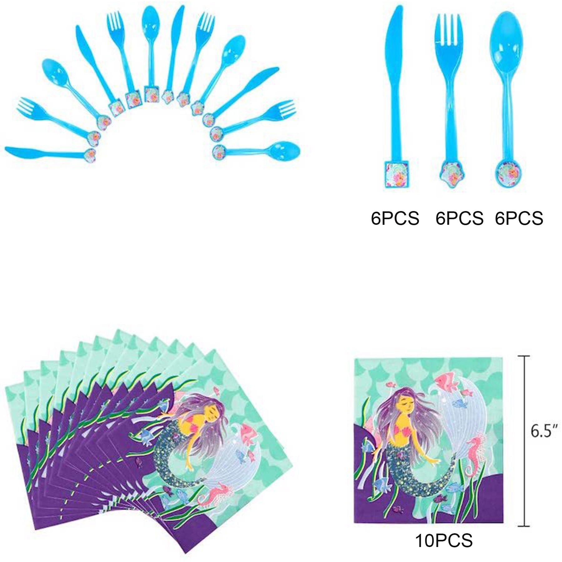 Mermaid Party Supplies Set Serves 6 Blue Paper Plates