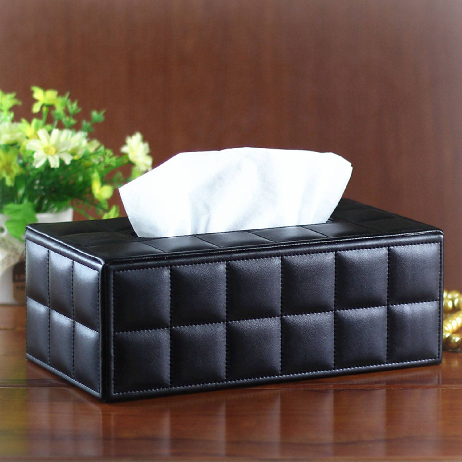 Car Plaid Pu Leather Tissue Box