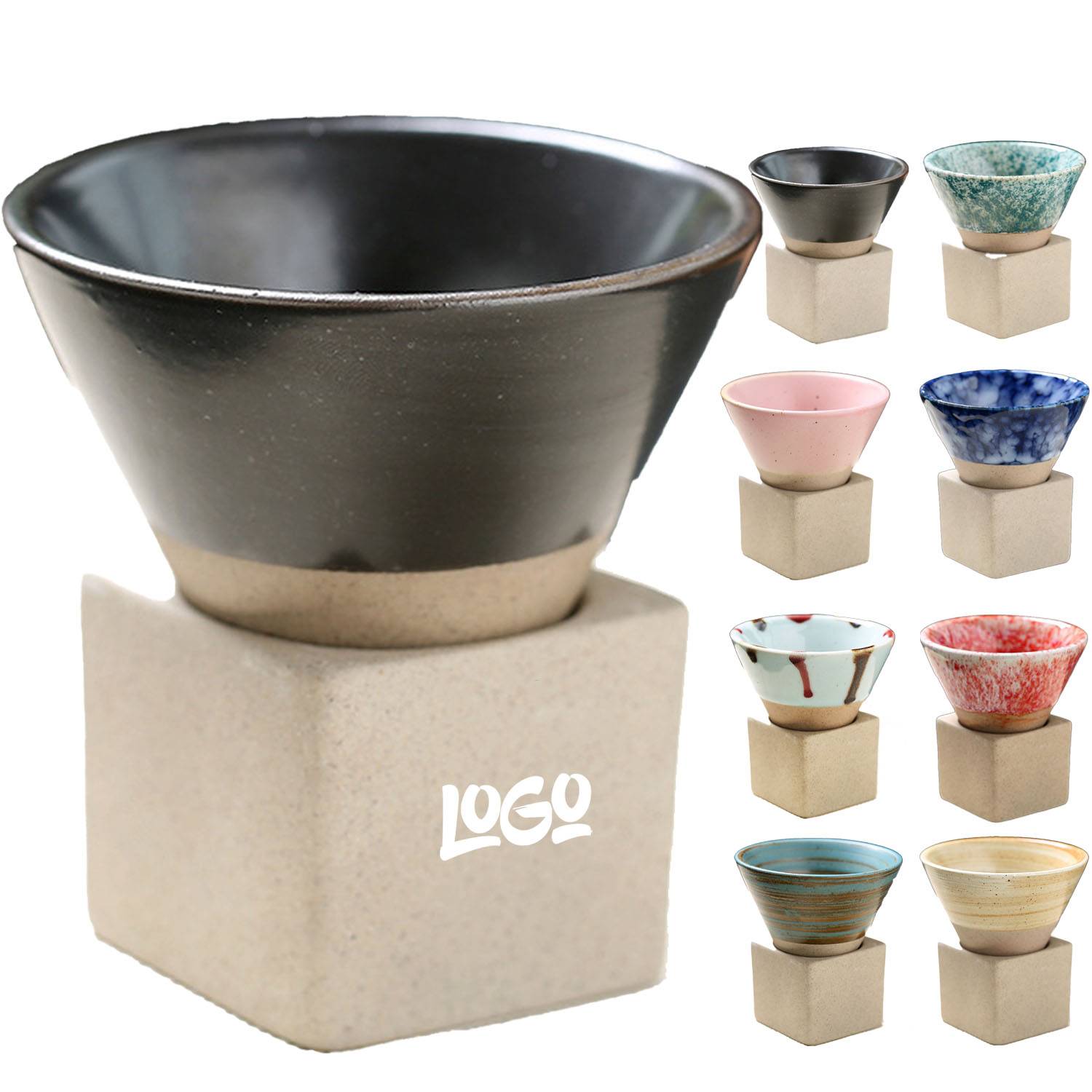 3.5oz Ceramic Triangular Cone Shape Porcelain Mug W/ Base