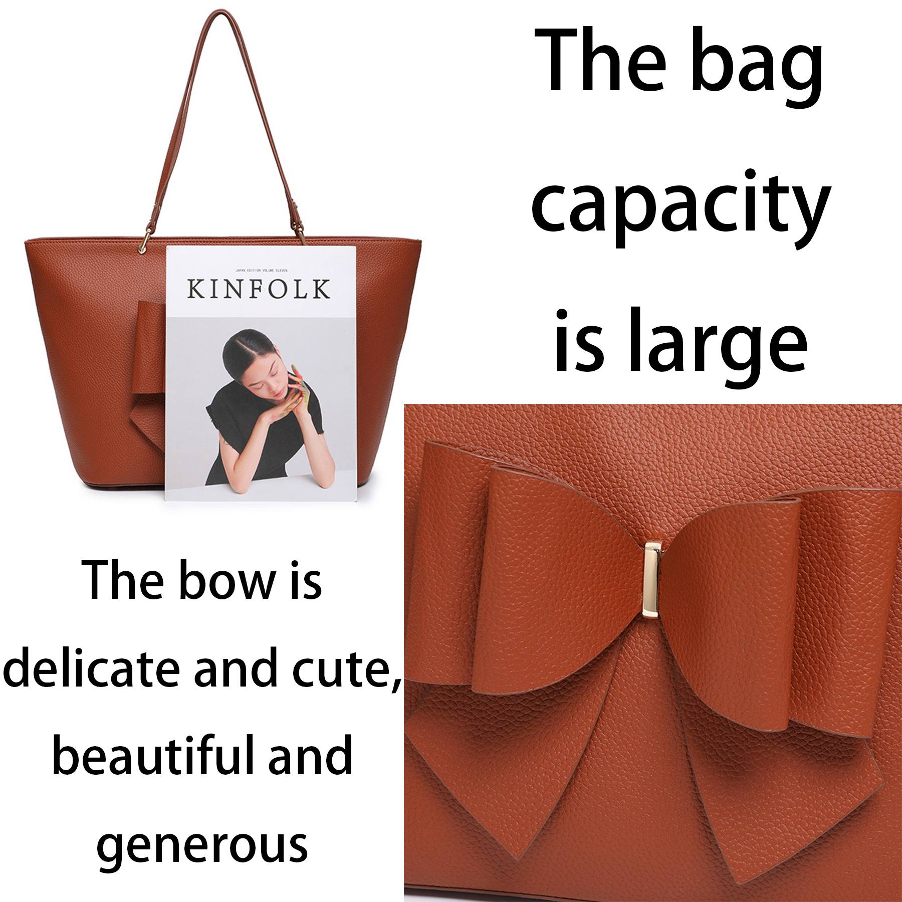 PU Large capacity bow tote bag - Image 4
