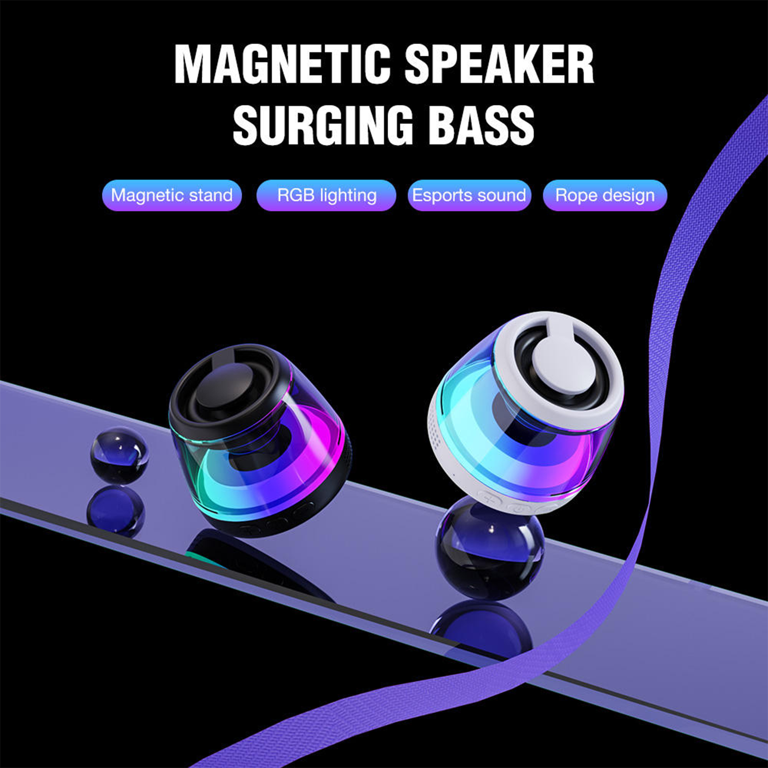 Portable Mini Bluetooth Speaker – Magnetic Base & RGB LED – AJFashionGroup