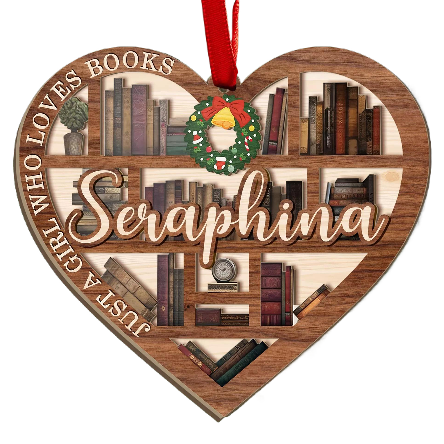 Wood Heart Shape Bookcase Design Christmas Hanging Ornament
