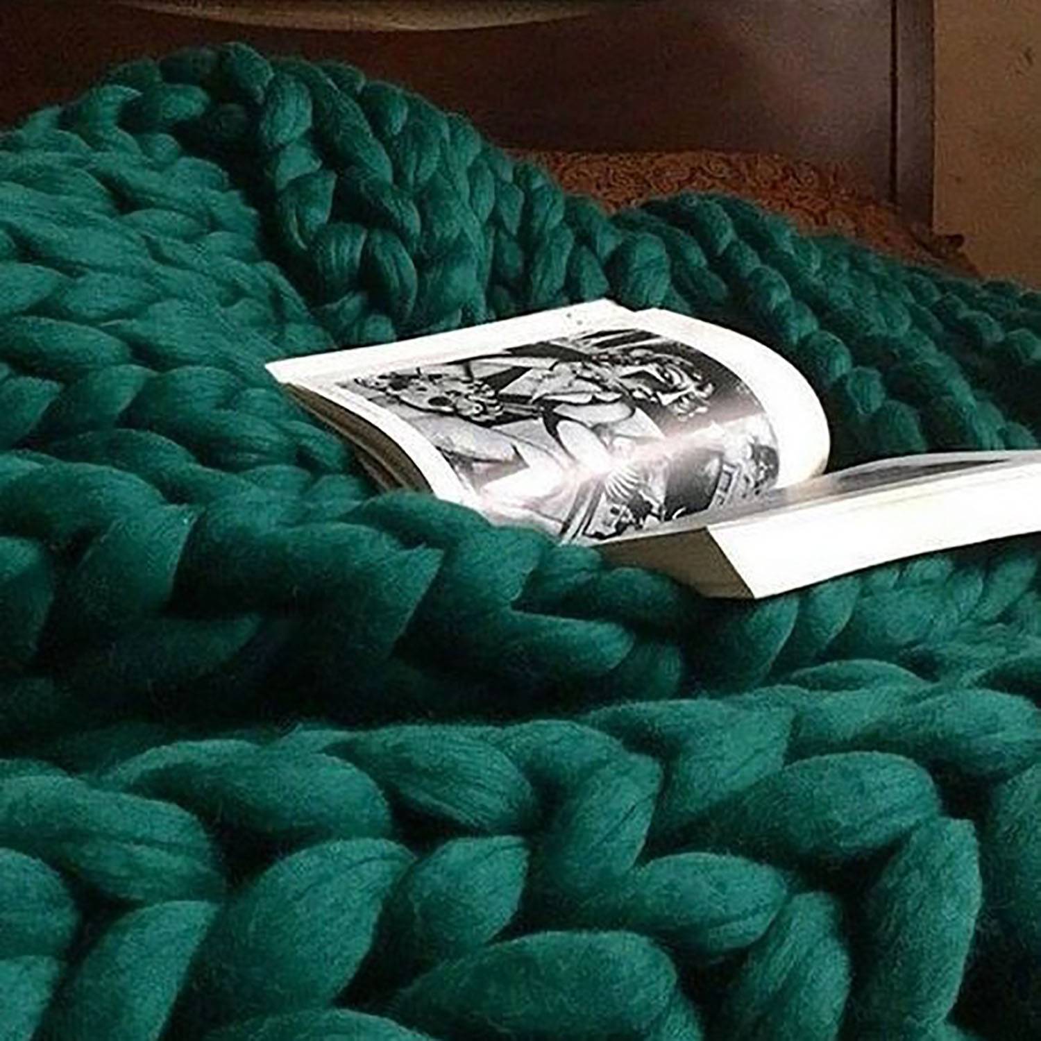 Hand Knit Chunky Yarn Cozy Throw Blanket - Image 3