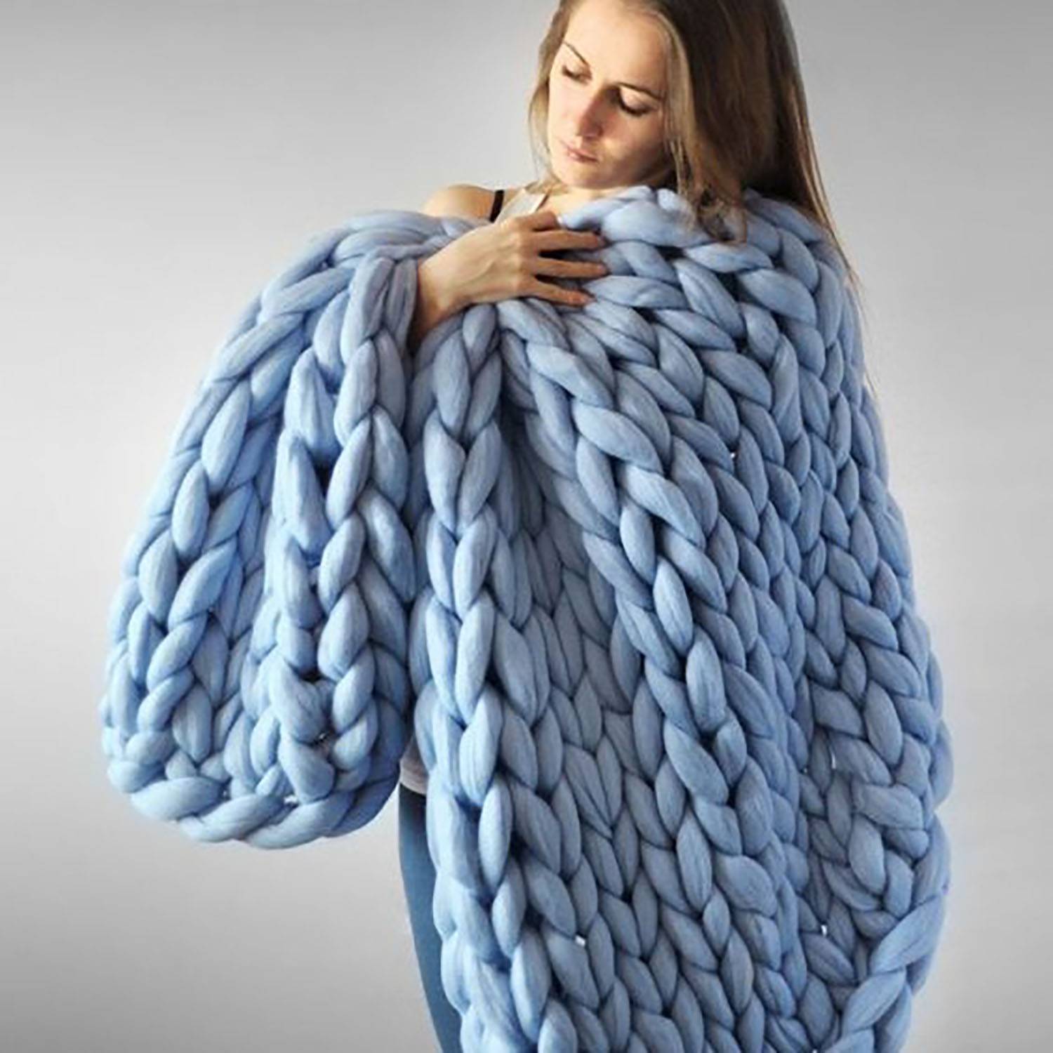 Hand Knit Chunky Yarn Cozy Throw Blanket - Image 6