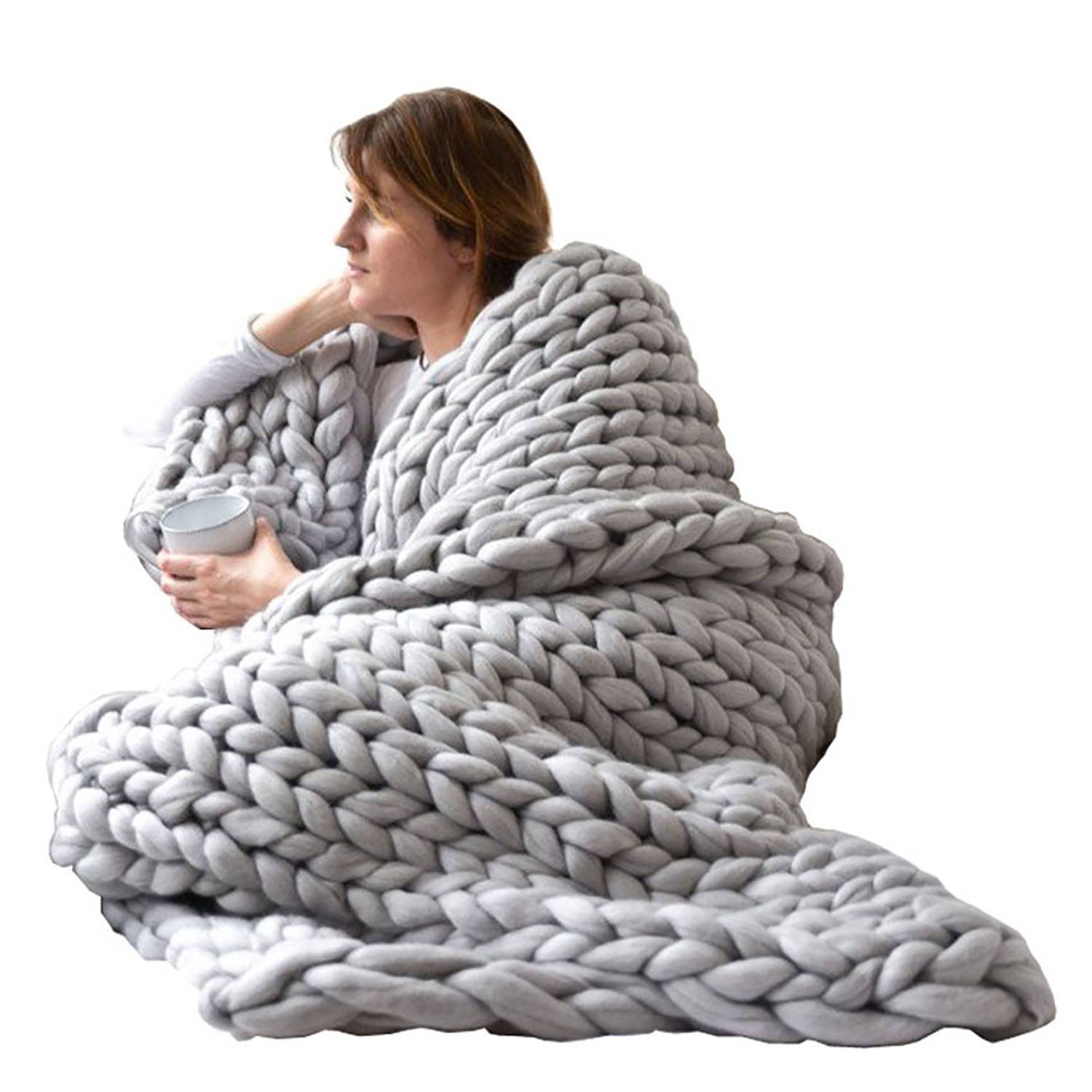 Hand Knit Chunky Yarn Cozy Throw Blanket - Image 4