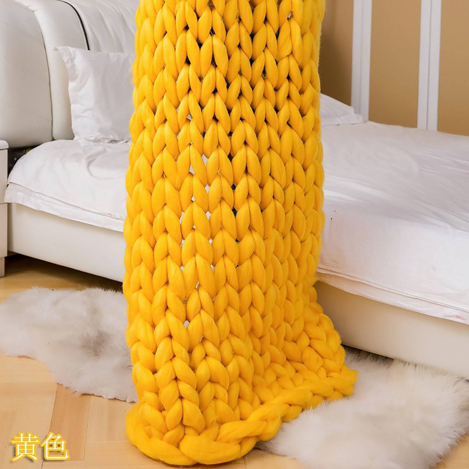 Hand Knit Chunky Yarn Cozy Throw Blanket - Image 9