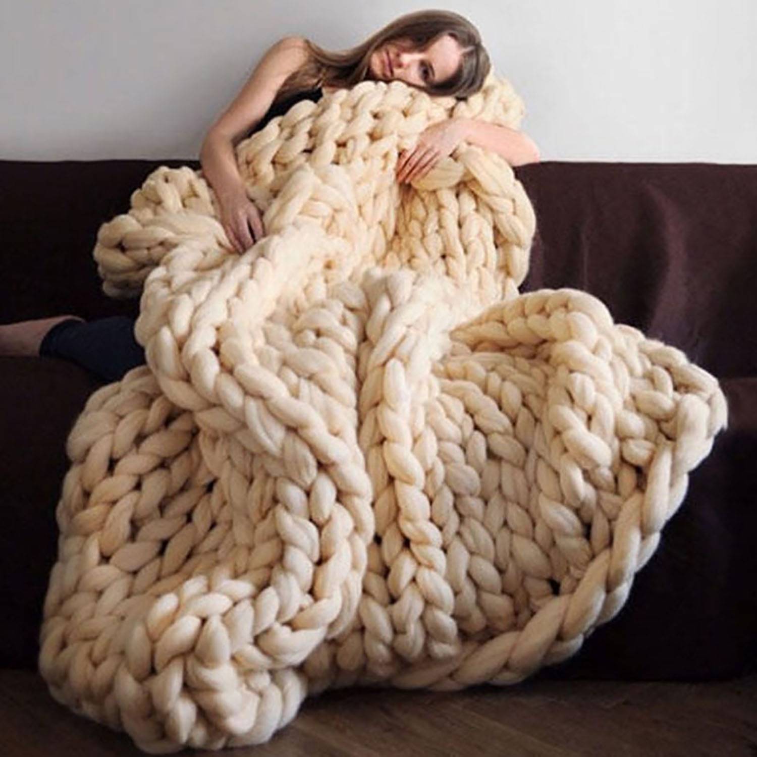 Hand Knit Chunky Yarn Cozy Throw Blanket - Image 10