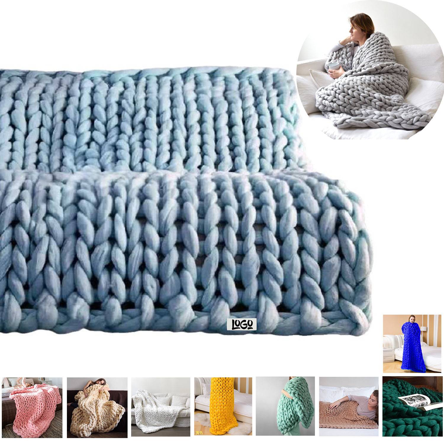 Hand Knit Chunky Yarn Cozy Throw Blanket